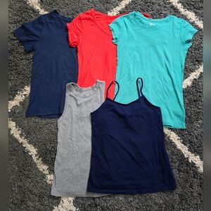 Women's Lot of 5 Basic Tops: 2 Tank Tops & 3 Short Sleeve Tees T-Shirt Sz Small